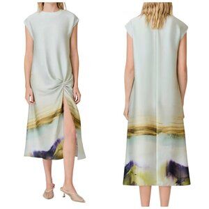 Curaae Willow Satin Mint Midi Dress Twisted Detail Small